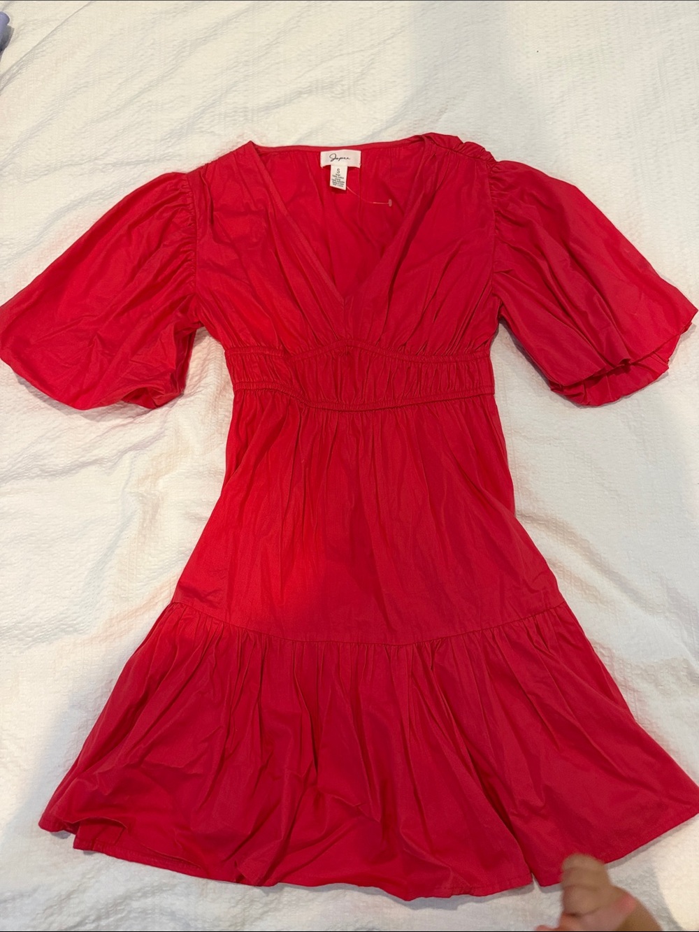 Red Puff Sleeve V-Neck Dress